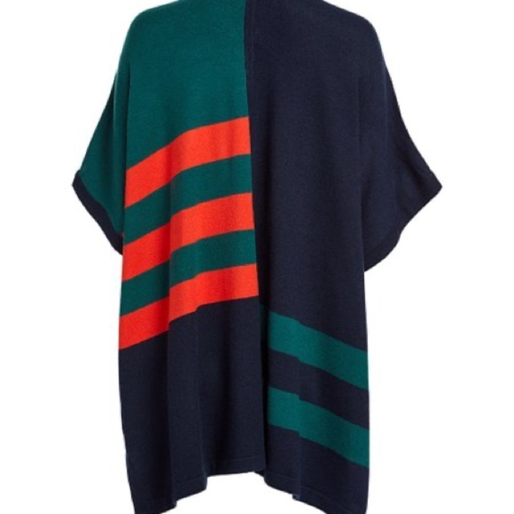 Tommy Soft Colorblock Coverup Cardigan Poncho Brushed Knit All Season Hot Orange